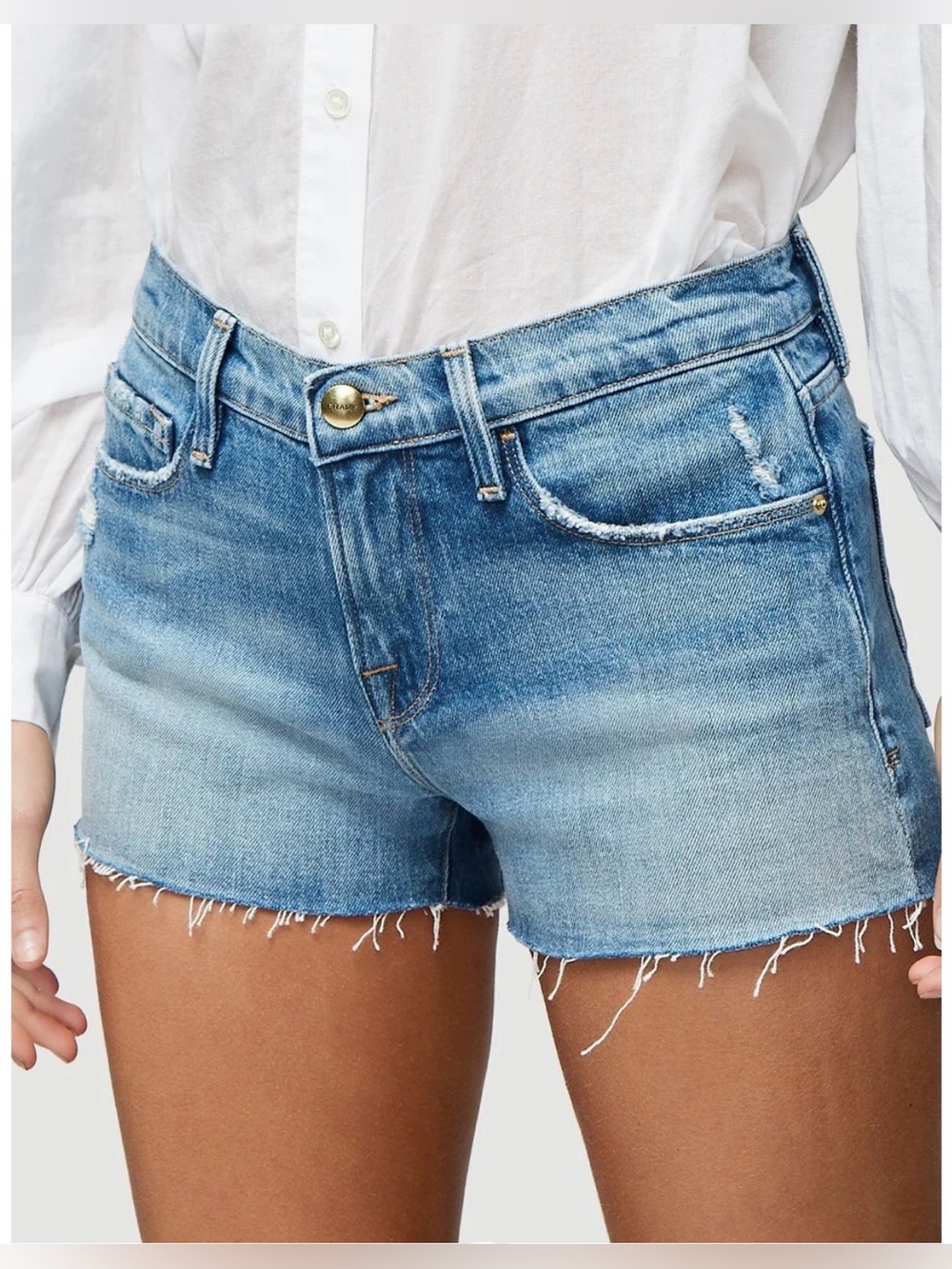 Frame Denim Light Blue Distressed Cutoff Shorts